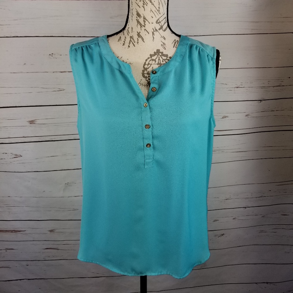 212 Collection Teal Sleeveless Top Button Large